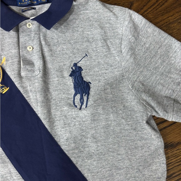 Ralph Lauren Gray and Navy Polo Shirt Custom Slim Fit size L - Picture 3 of 6